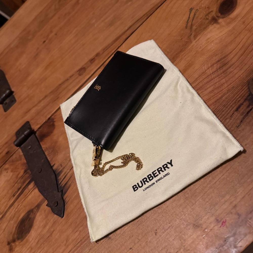 Burberry Black Leather Card Holder with Gold Chain